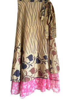 Festival Stall LTD Boho festival Clothing PINK Wrap Skirt Vintage long Maxi Boho Hippy Sari Silk Festival summer UK 8 - 18