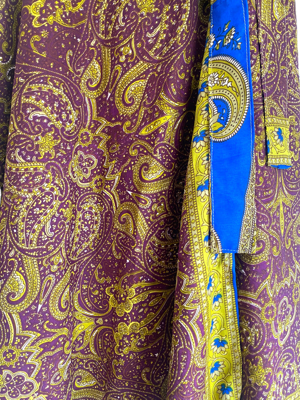 Floral Wrap Skirt Vintage long Maxi Boho Hippy Sari Silk Festival summer UK 8-18