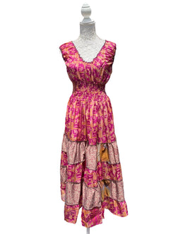 Long Summer Dress recycled Sari-Silk Boho Hippy Festival party outfit UK 8-12