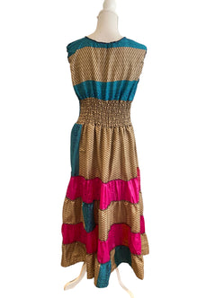 Long Summer Dress recycled Sari-Silk Boho Hippy Festival party outfit UK 8-12