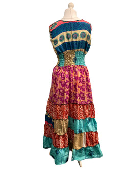 Long Summer Dress recycled Sari-Silk Boho Hippy Festival party outfit UK 8-12
