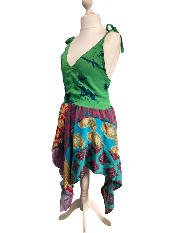 Pixie Festival Sun Dress summer beach recycled Sari silk hippy A B cup UK 8-12