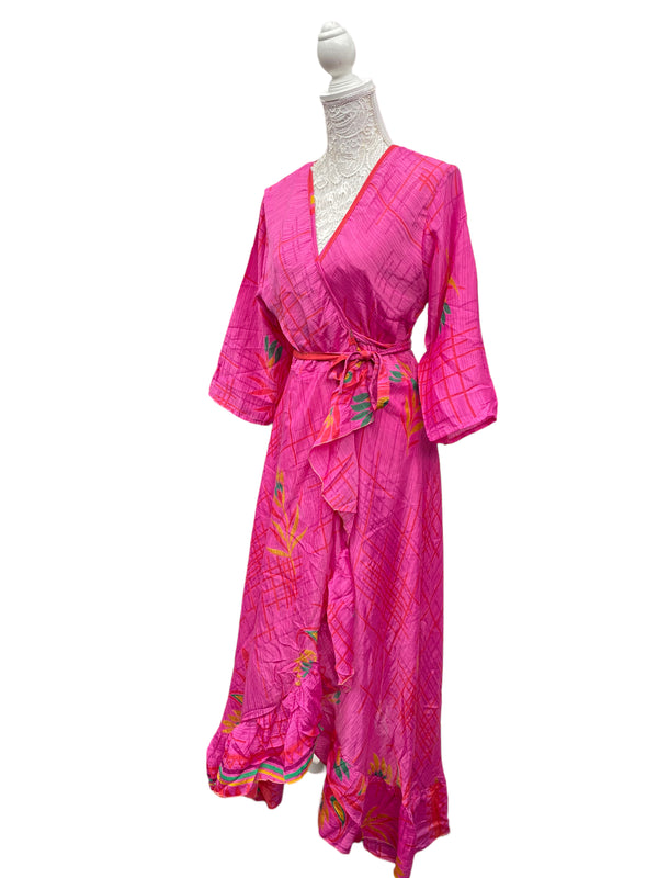 Festival Stall LTD Boho festival Clothing Long Wrap Dress pretty summer Boho hippy Festival maxi Sari - Silk UK 8 10 12 14