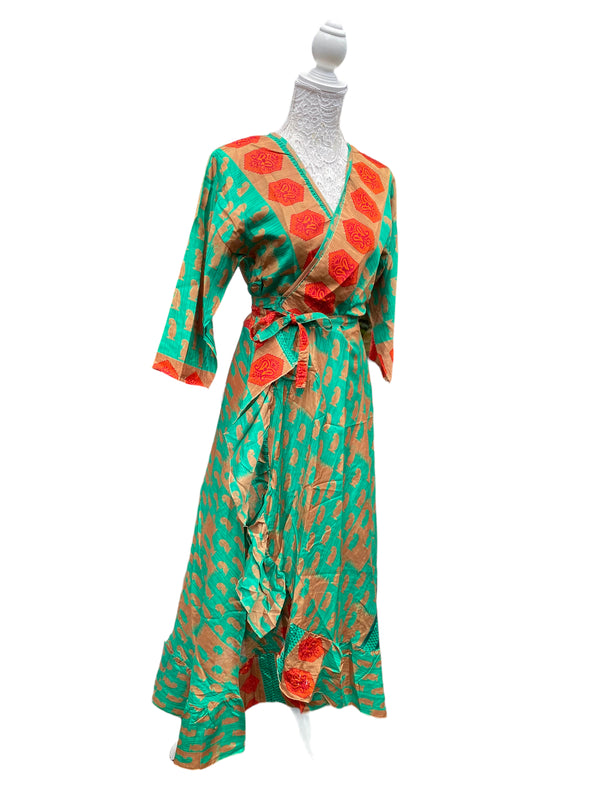Festival Stall LTD Boho festival Clothing Long Wrap Dress pretty summer Boho hippy Festival maxi Sari - Silk UK 8 10 12 14