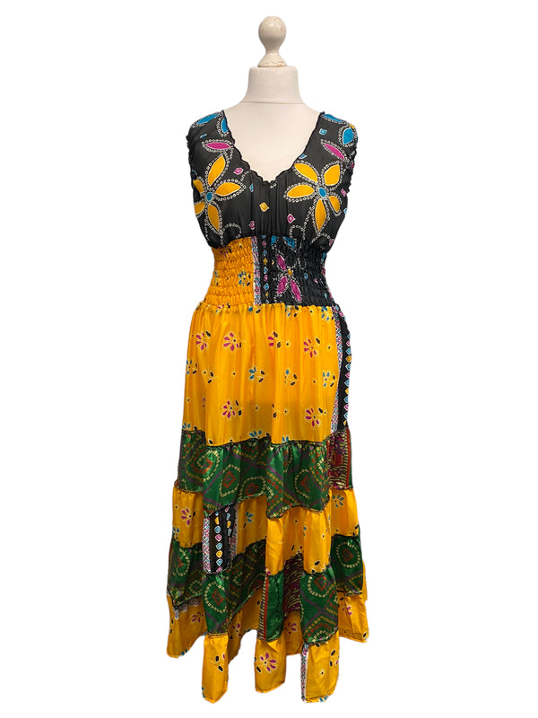 Festival Stall LTD Boho festival Clothing Long Summer Dress recycled Sari - Silk Boho Hippy Festival party outfit UK 8 - 12