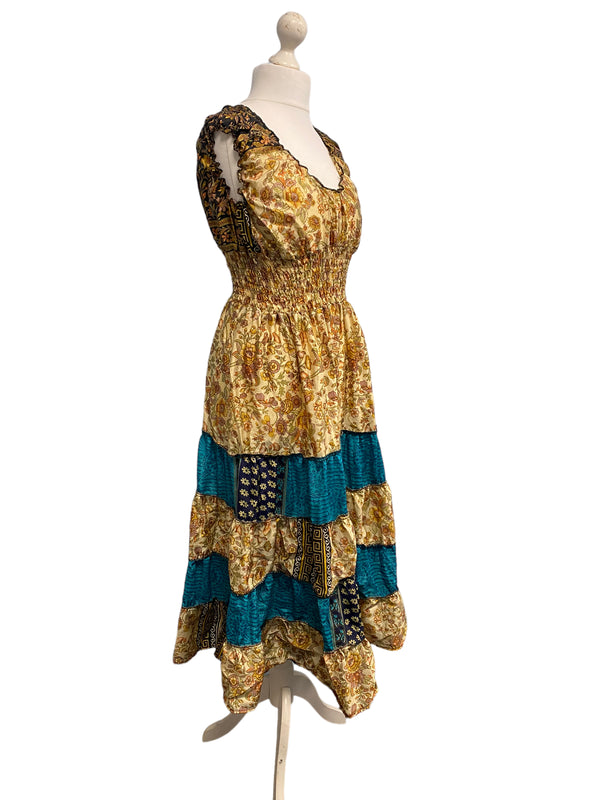 Festival Stall LTD Boho festival Clothing Long Summer Dress recycled Sari - Silk Boho Hippy Festival party outfit UK 8 - 12