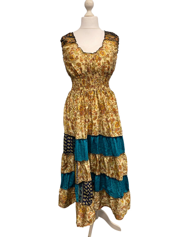 Festival Stall LTD Boho festival Clothing Long Summer Dress recycled Sari - Silk Boho Hippy Festival party outfit UK 8 - 12