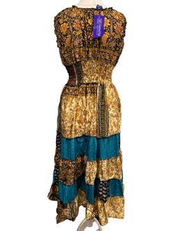Festival Stall LTD Boho festival Clothing Long Summer Dress recycled Sari - Silk Boho Hippy Festival party outfit UK 8 - 12