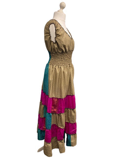 Festival Stall LTD Boho festival Clothing Long Summer Dress recycled Sari - Silk Boho Hippy Festival party outfit UK 8 - 12