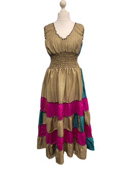 Festival Stall LTD Boho festival Clothing Long Summer Dress recycled Sari - Silk Boho Hippy Festival party outfit UK 8 - 12