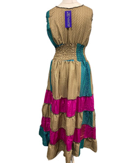 Festival Stall LTD Boho festival Clothing Long Summer Dress recycled Sari - Silk Boho Hippy Festival party outfit UK 8 - 12