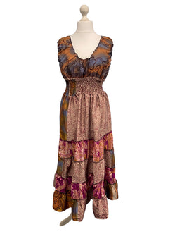 Festival Stall LTD Boho festival Clothing Long Summer Dress recycled Sari - Silk Boho Hippy Festival party outfit UK 8 - 12