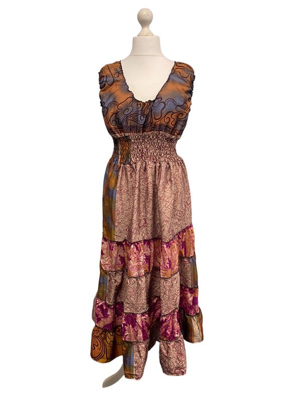 Festival Stall LTD Boho festival Clothing Long Summer Dress recycled Sari - Silk Boho Hippy Festival party outfit UK 8 - 12