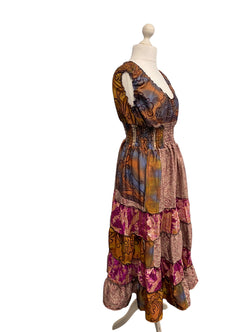 Festival Stall LTD Boho festival Clothing Long Summer Dress recycled Sari - Silk Boho Hippy Festival party outfit UK 8 - 12