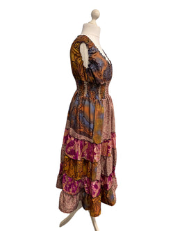 Festival Stall LTD Boho festival Clothing Long Summer Dress recycled Sari - Silk Boho Hippy Festival party outfit UK 8 - 12