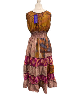 Festival Stall LTD Boho festival Clothing Long Summer Dress recycled Sari - Silk Boho Hippy Festival party outfit UK 8 - 12