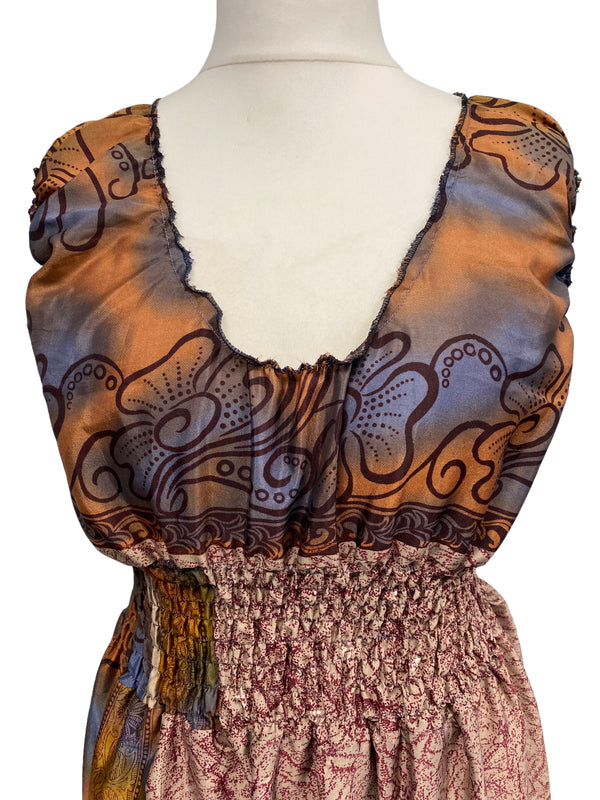 Festival Stall LTD Boho festival Clothing Long Summer Dress recycled Sari - Silk Boho Hippy Festival party outfit UK 8 - 12