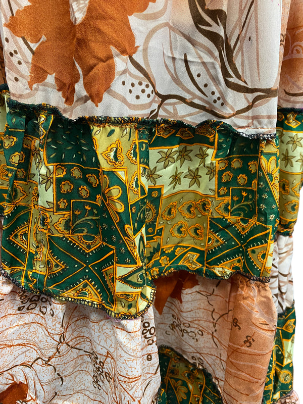 Long Summer Dress recycled Sari-Silk Boho Hippy Festival party outfit UK 8-12