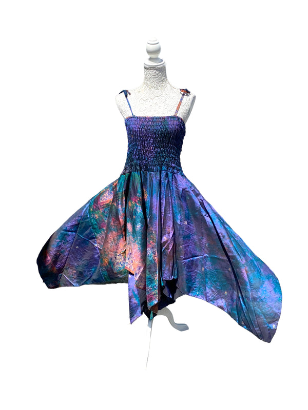 Festival summer Dress Sexy Boho Pixie SILK hanky hem Purple Pink gypsy sun 8-16