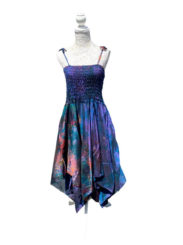 Festival summer Dress Sexy Boho Pixie SILK hanky hem Purple Pink gypsy sun 8-16