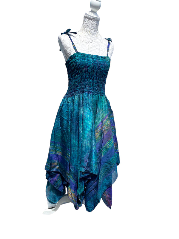 Festival summer Dress Sexy Boho Pixie SILK hanky hem Purple Pink gypsy sun 8-16