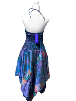 Festival summer Dress Sexy Boho Pixie SILK hanky hem Purple Pink gypsy sun 8-16