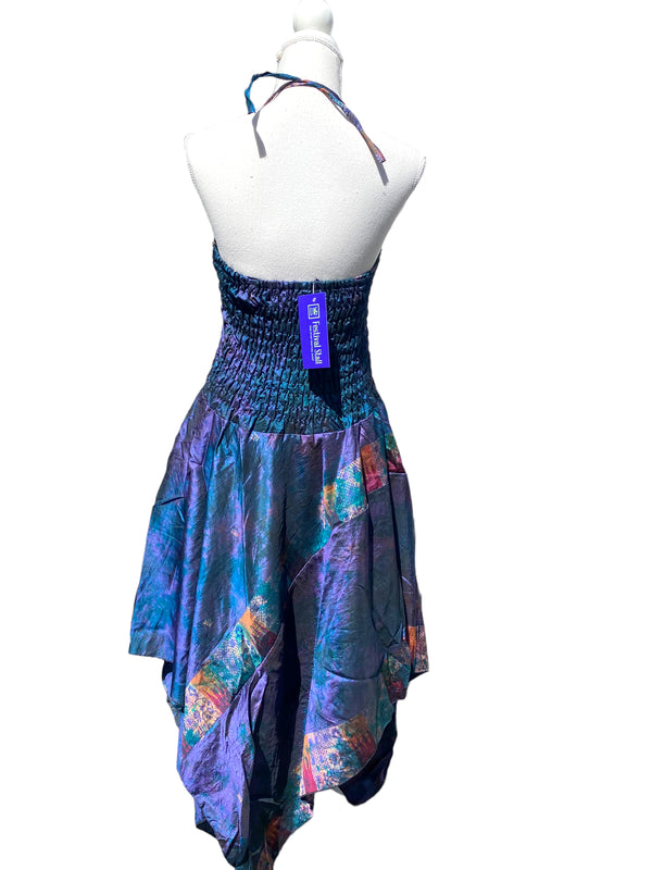 Festival summer Dress Sexy Boho Pixie SILK hanky hem Purple Pink gypsy sun 8-16