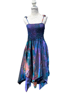 Festival summer Dress Sexy Boho Pixie SILK hanky hem Purple Pink gypsy sun 8-16