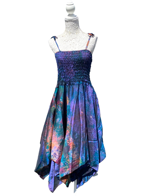 Festival summer Dress Sexy Boho Pixie SILK hanky hem Purple Pink gypsy sun 8-16