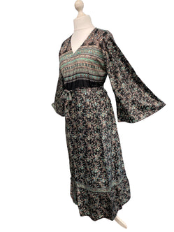 Festival Stall LTD Boho festival Clothing WRAP DRESS pretty Vintage Bell Sleeve Sari Silk Boho Hippy Festival party 14 - 20