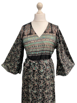 Festival Stall LTD Boho festival Clothing WRAP DRESS pretty Vintage Bell Sleeve Sari Silk Boho Hippy Festival party 14 - 20