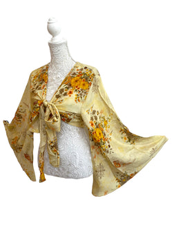 Bell Sleeve Crop Top blouse Boho Hippy Festival retro Sari Silk summer UK 8-16