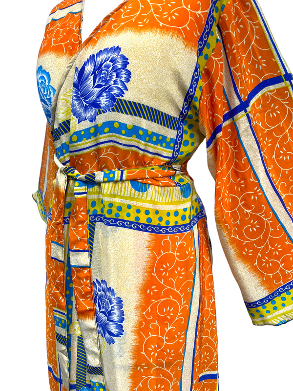 WRAP DRESS pretty Vintage Bell Sleeve Sari Silk Boho Hippy Festival party 14-20