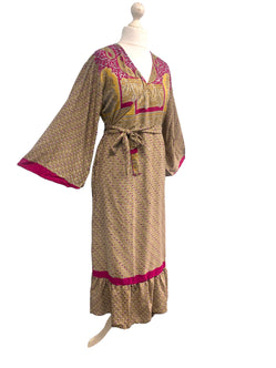 WRAP DRESS pretty Vintage Bell Sleeve Sari Silk Boho Hippy Festival party 14-20