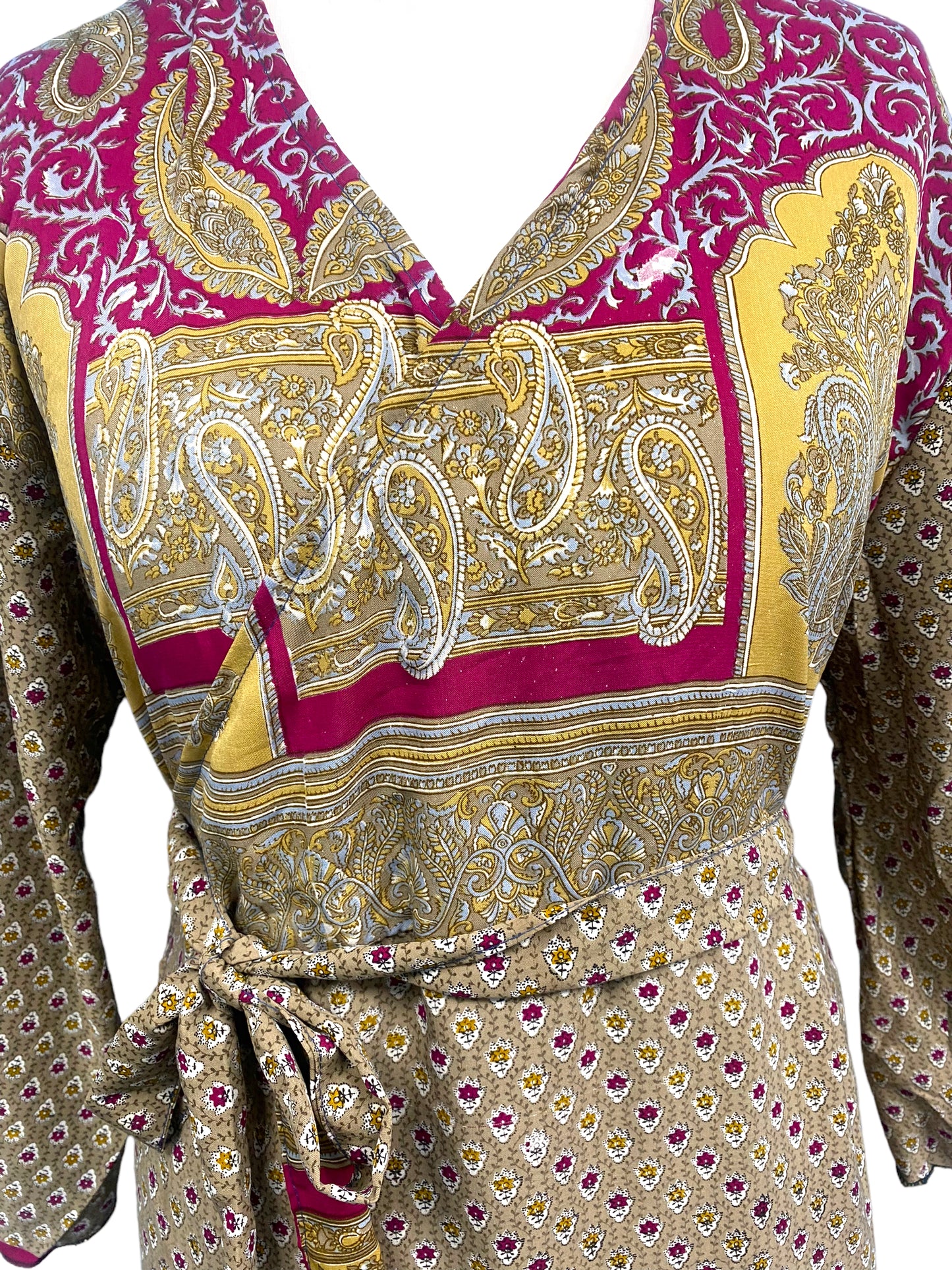 WRAP DRESS pretty Vintage Bell Sleeve Sari Silk Boho Hippy Festival party 14-20