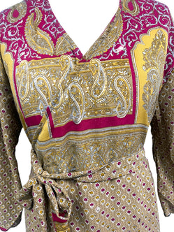 WRAP DRESS pretty Vintage Bell Sleeve Sari Silk Boho Hippy Festival party 14-20