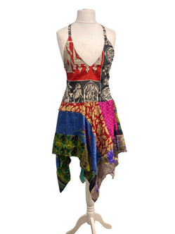 Festival Stall LTD Boho festival Clothing Pixie Festival Sun Dress summer beach recycled Sari silk hippy A B cup UK 8 - 12