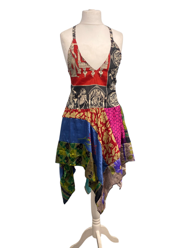 Festival Stall LTD Boho festival Clothing Pixie Festival Sun Dress summer beach recycled Sari silk hippy A B cup UK 8 - 12