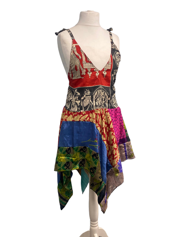 Festival Stall LTD Boho festival Clothing Pixie Festival Sun Dress summer beach recycled Sari silk hippy A B cup UK 8 - 12