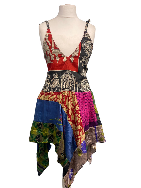Festival Stall LTD Boho festival Clothing Pixie Festival Sun Dress summer beach recycled Sari silk hippy A B cup UK 8 - 12