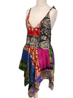 Festival Stall LTD Boho festival Clothing Pixie Festival Sun Dress summer beach recycled Sari silk hippy A B cup UK 8 - 12