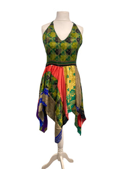 Festival Stall LTD Boho festival Clothing Pixie Festival Sun Dress summer beach recycled Sari silk hippy A B cup UK 8 - 12