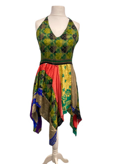 Festival Stall LTD Boho festival Clothing Pixie Festival Sun Dress summer beach recycled Sari silk hippy A B cup UK 8 - 12