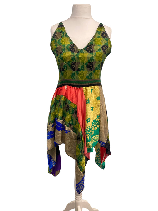 Festival Stall LTD Boho festival Clothing Pixie Festival Sun Dress summer beach recycled Sari silk hippy A B cup UK 8 - 12
