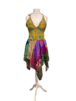 Festival Stall LTD Boho festival Clothing Pixie Festival Sun Dress summer beach recycled Sari silk hippy A B cup UK 8 - 12