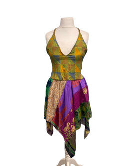 Festival Stall LTD Boho festival Clothing Pixie Festival Sun Dress summer beach recycled Sari silk hippy A B cup UK 8 - 12