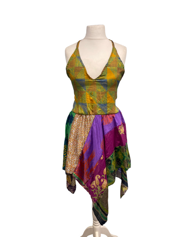 Festival Stall LTD Boho festival Clothing Pixie Festival Sun Dress summer beach recycled Sari silk hippy A B cup UK 8 - 12