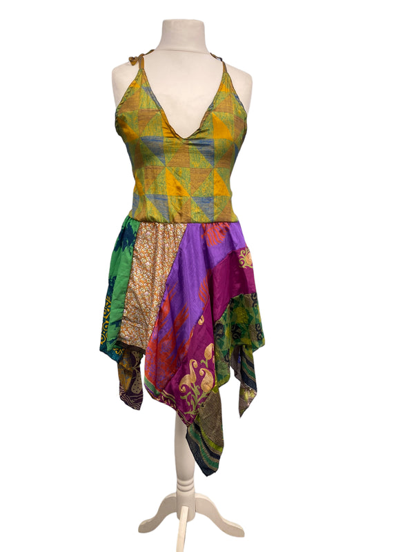 Festival Stall LTD Boho festival Clothing Pixie Festival Sun Dress summer beach recycled Sari silk hippy A B cup UK 8 - 12