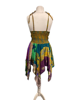 Festival Stall LTD Boho festival Clothing Pixie Festival Sun Dress summer beach recycled Sari silk hippy A B cup UK 8 - 12
