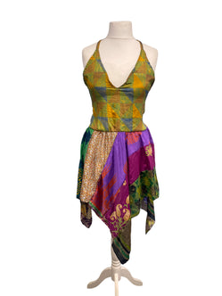 Festival Stall LTD Boho festival Clothing Pixie Festival Sun Dress summer beach recycled Sari silk hippy A B cup UK 8 - 12